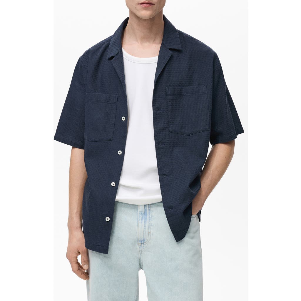 Mango Textured Cotton Bowling Shirt In Blue