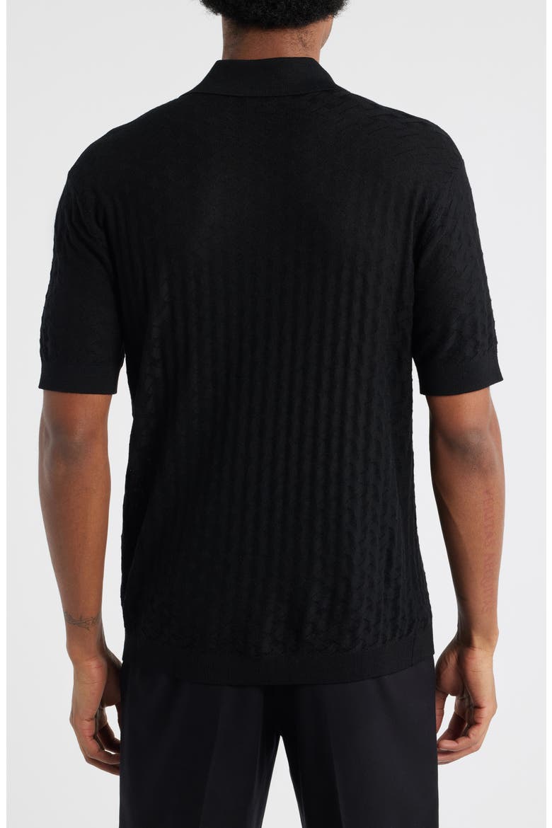 Basket-Weave Stitch Johnny Collar Virgin Wool Polo Sweater, Alternate, color, SOLID BLACK