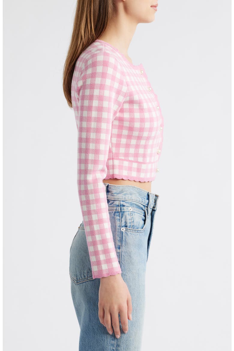 Bridgette Check Crop Cardigan, Alternate, color, PINK PEARL