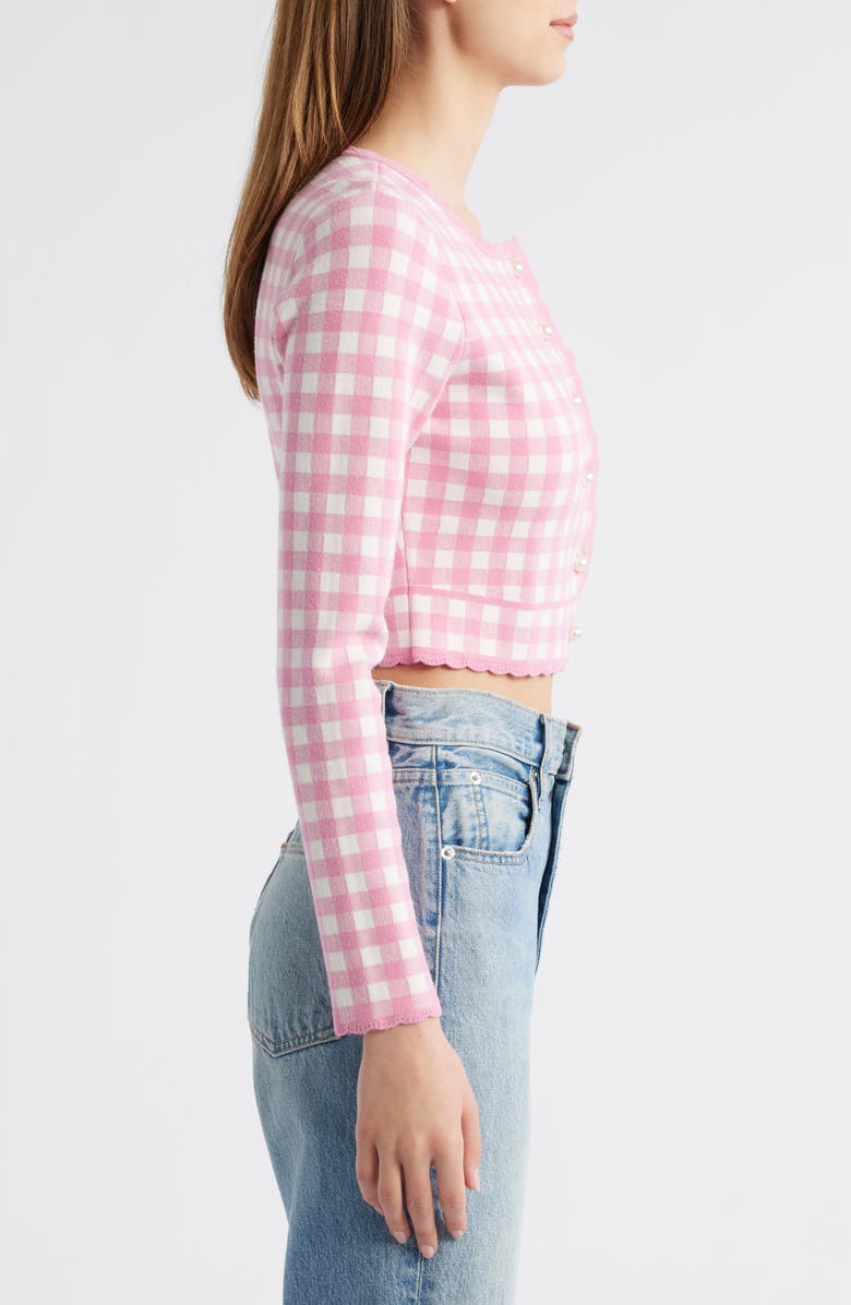 LoveShackFancy Bridgette Check Crop Cardigan, Alternate, color, Pink Pearl