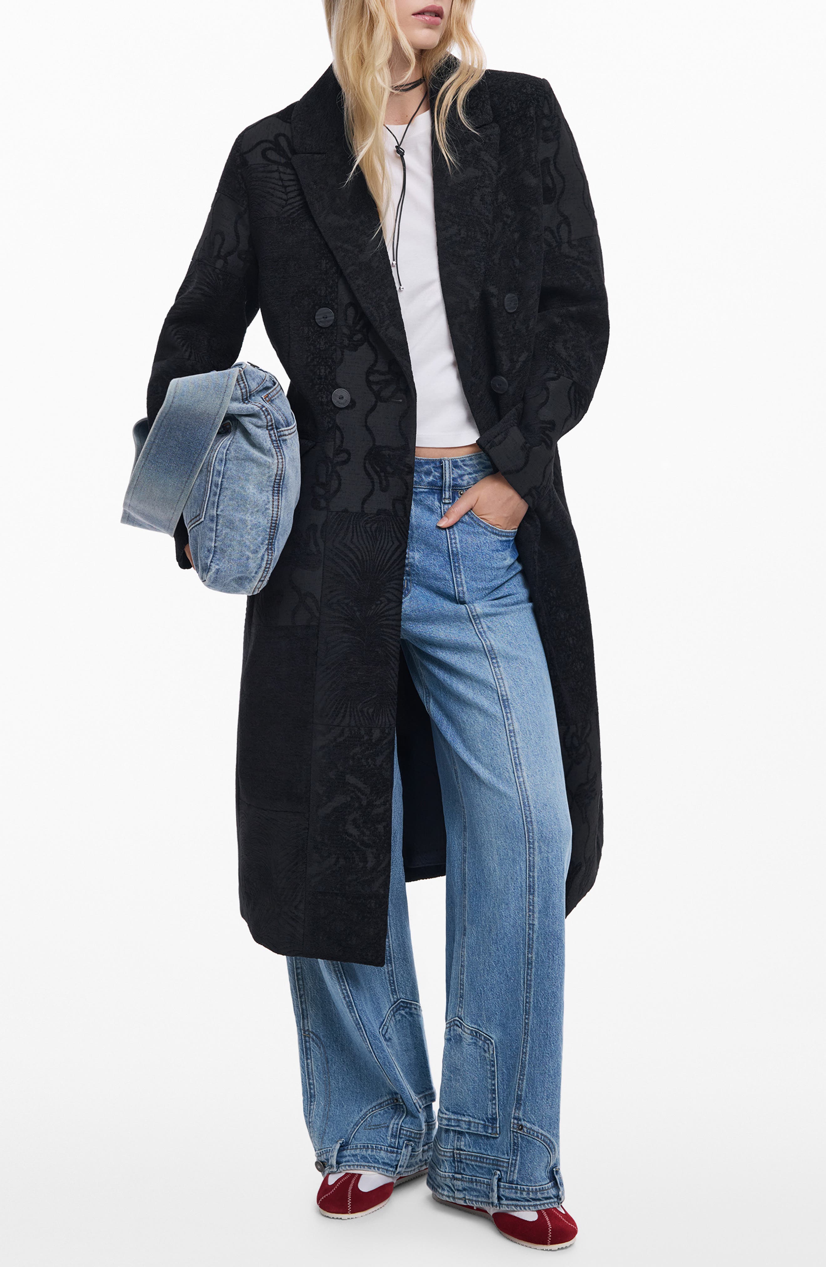 Desigual Embroidered Double Breasted Coat