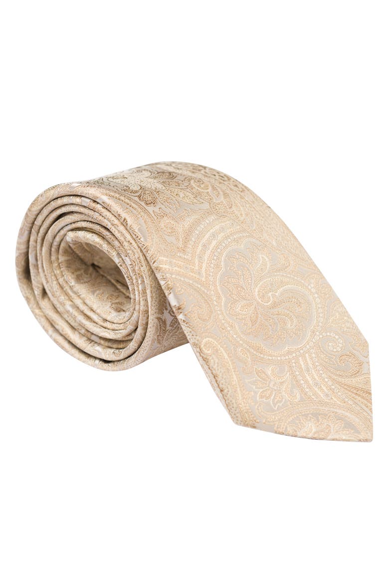 Montecarlo - Extra Long Silk Jacquard Tie for Men, Main, color, Champagne