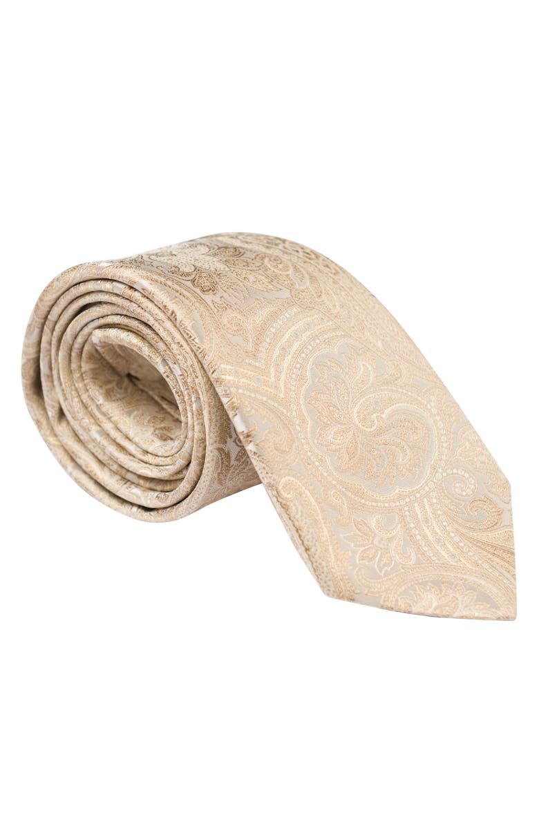 Elizabetta Montecarlo - Extra Long Silk Jacquard Tie for Men, Main, color, Champagne