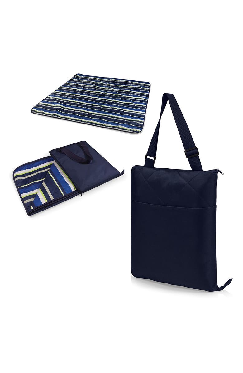 Picnic Time Vista Outdoor Picnic Blanket & Tote, Alternate, color, Blue Stripe Pattern