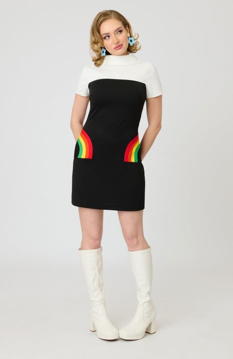 Mock Neck Patch Pocket Shift Dress