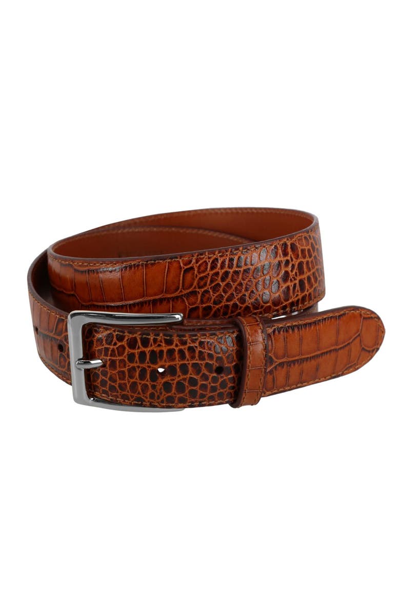 Chance Mock Mini-african Alligator Embossed Italian Leather Belt, Main, color, Cognac