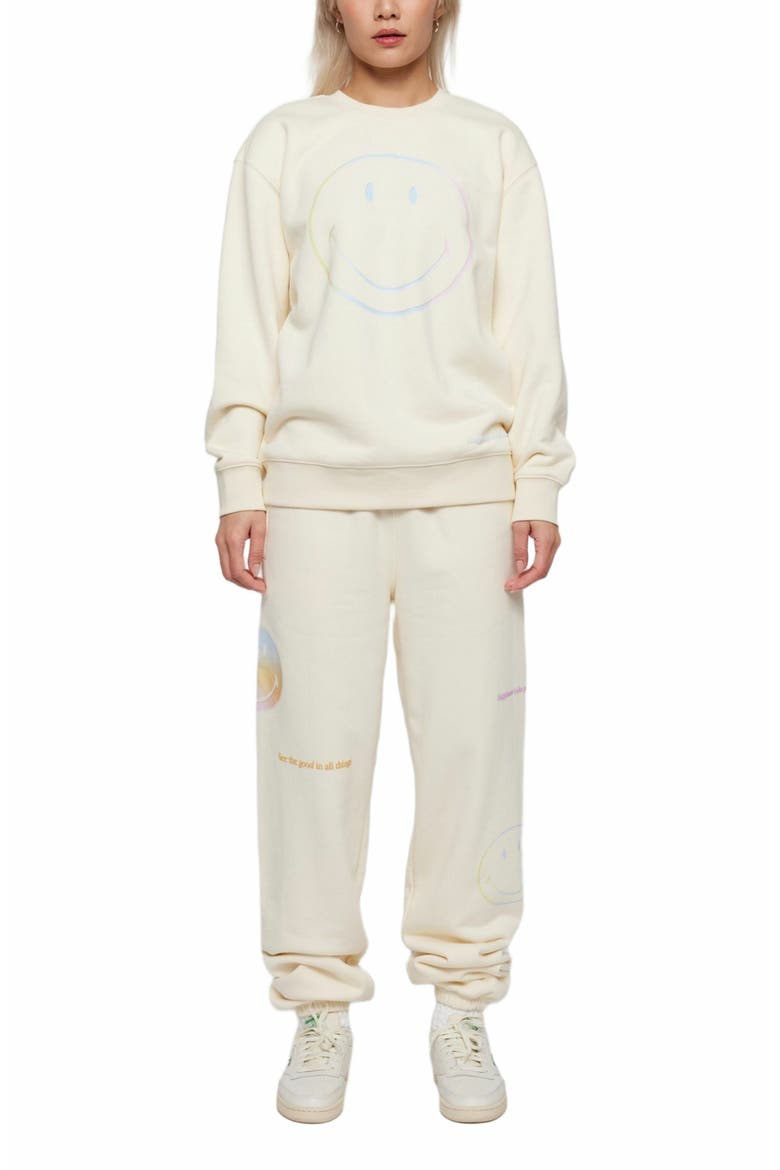 Smiley Radiate Happiness Crewneck, Alternate, color, BONE