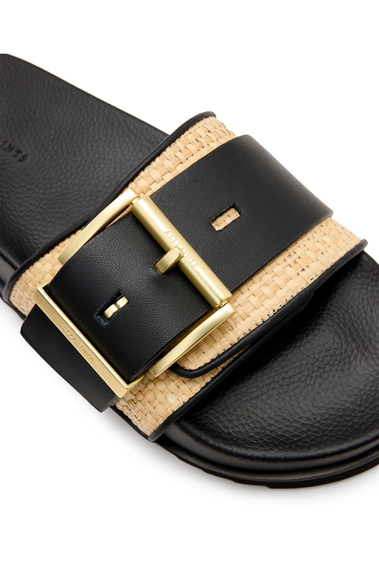 AllSaints Ellie Raffia Stud Slide Sandal, Alternate, color, Natural/ Black