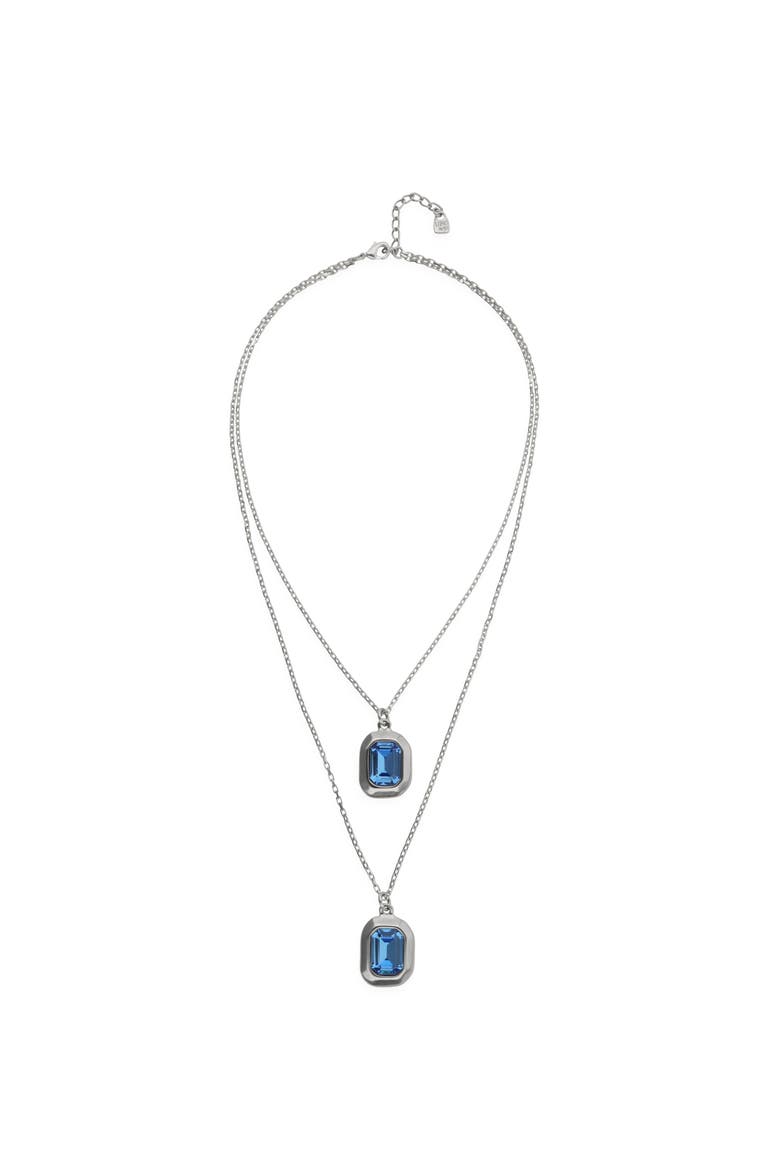 Double-Layer Silver-Tone Necklace with Blue Crystals, Main, color, Silver