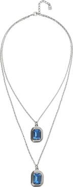 UNODE50 Double-Layer Silver-Tone Necklace with Blue Crystals