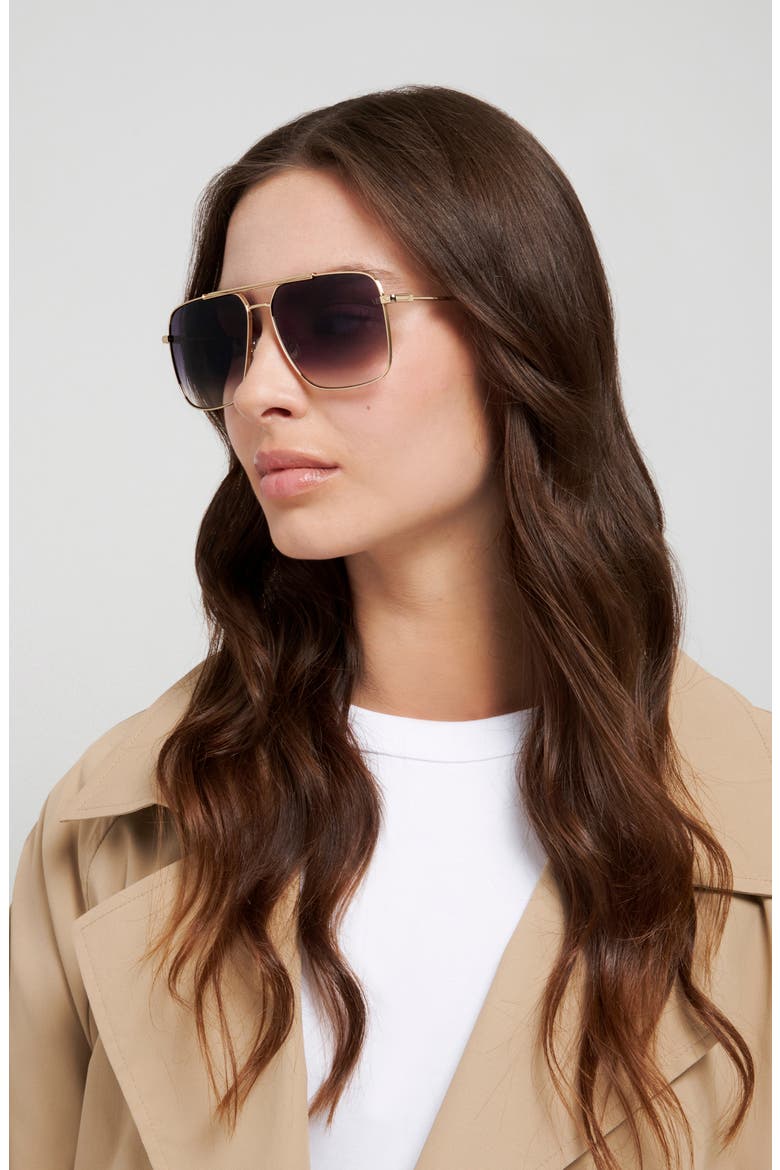 VB 1019/S 60mm Rectangular Aviator Sunglasses, Alternate, color, GOLD BLACK/ DARK GREY SF