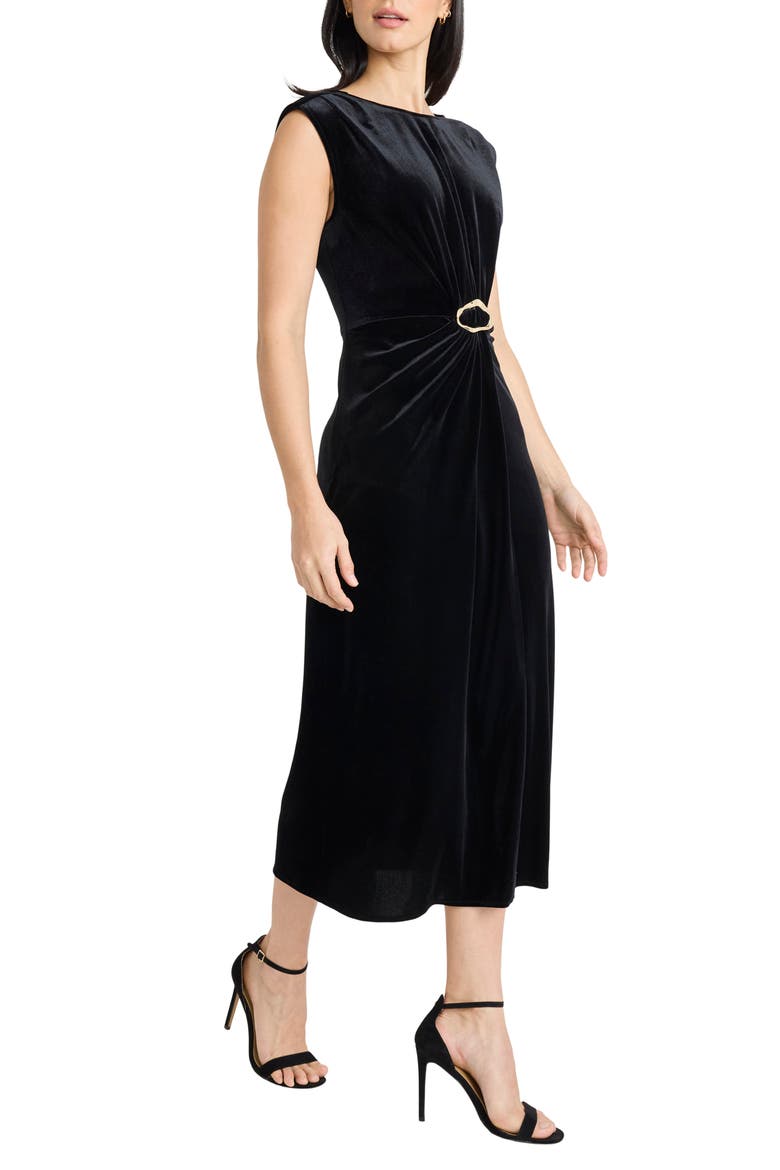 Sleeveless Velvet Sheath Midi Dress, Alternate, color, BLACK