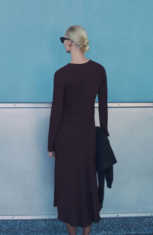 Mango Draped Waist Long Sleeve Midi Dress In Brown