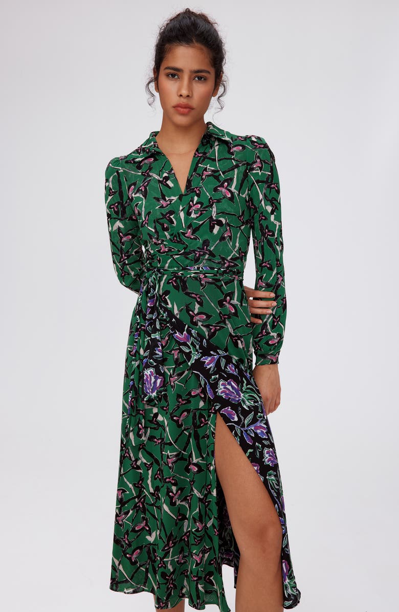 DVF Phoenix Floral Reversible Long Sleeve Wrap Dress, Alternate, color, 