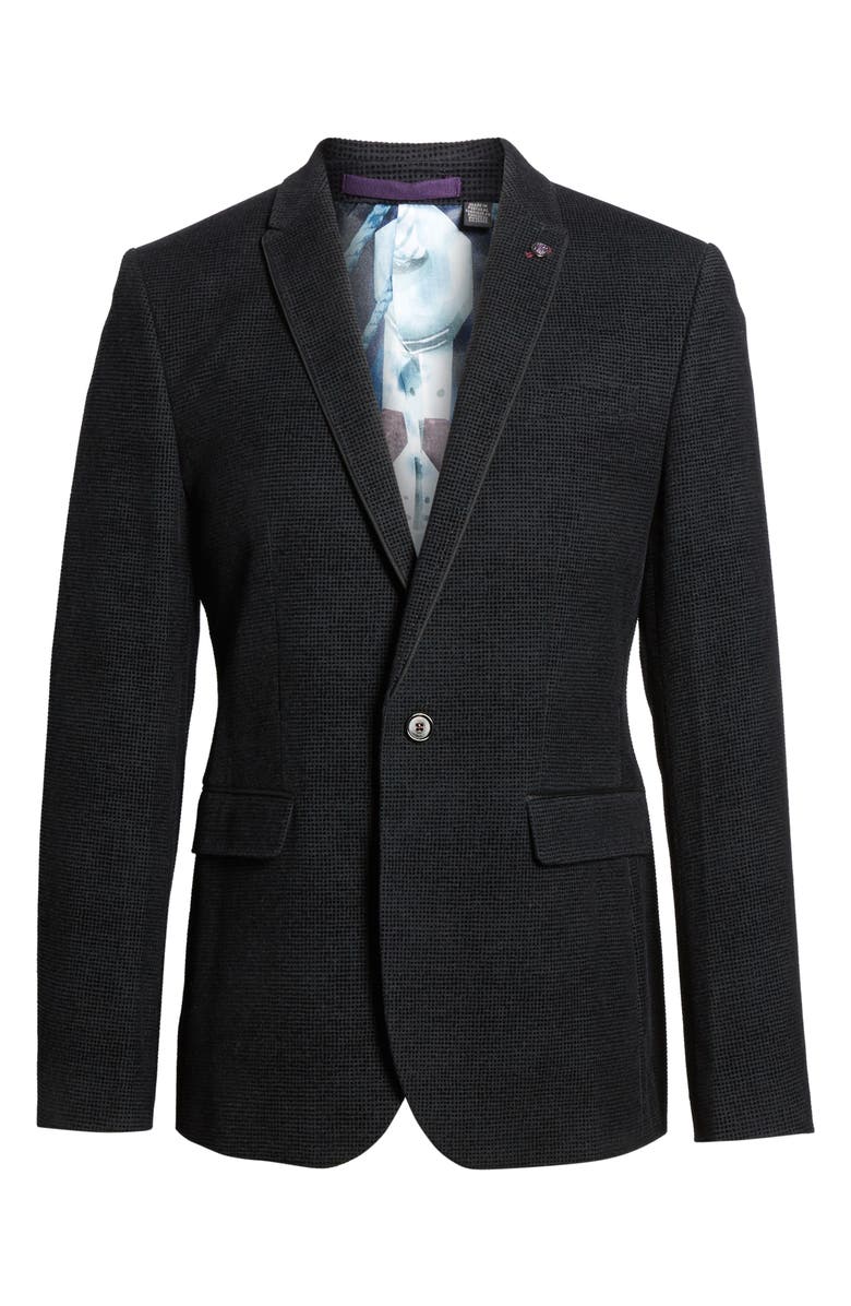 Ted Baker London Exhaust Slim Fit Velvet Flocked Blazer, Alternate, color, Black