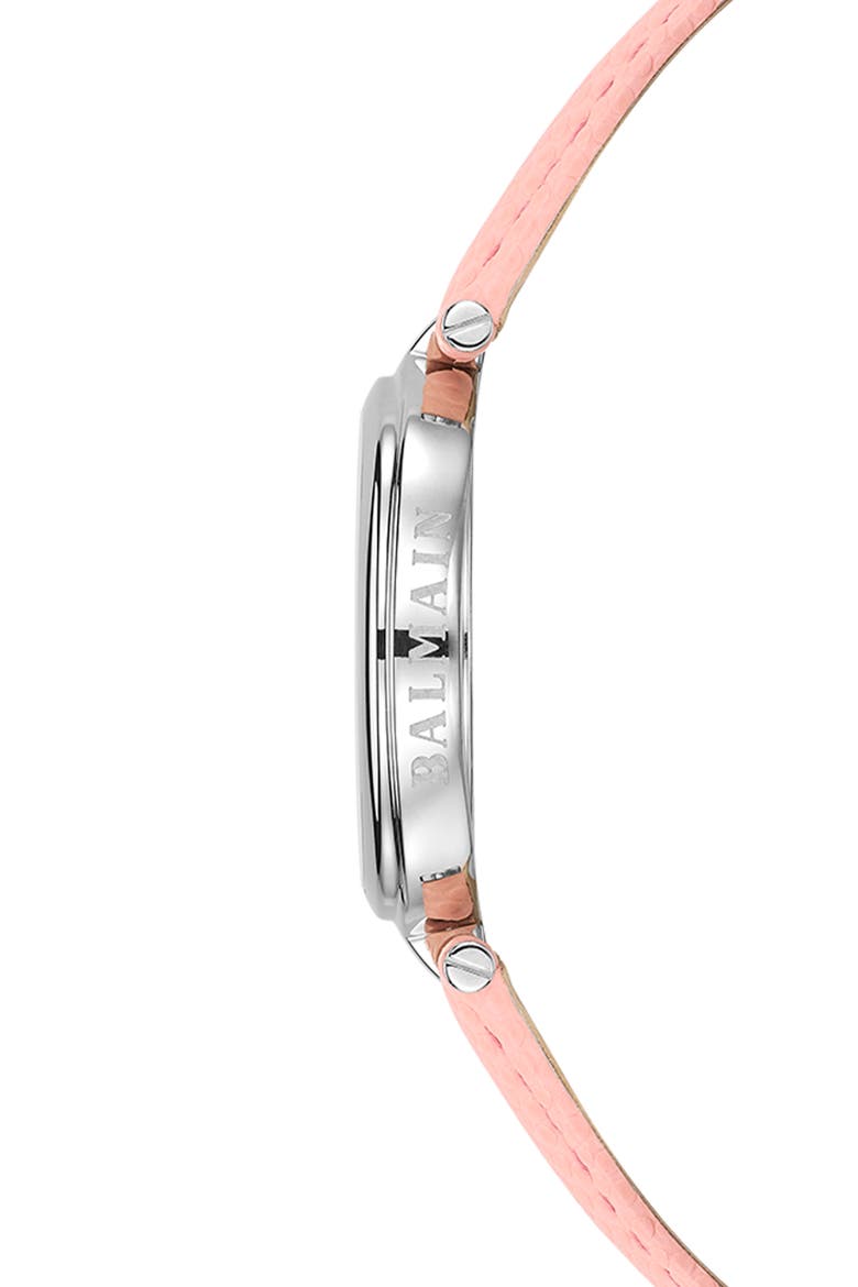 Haute Elegance Oval Leather Strap Watch, 26mm x 32mm, Alternate, color, STAINLESS STEEL