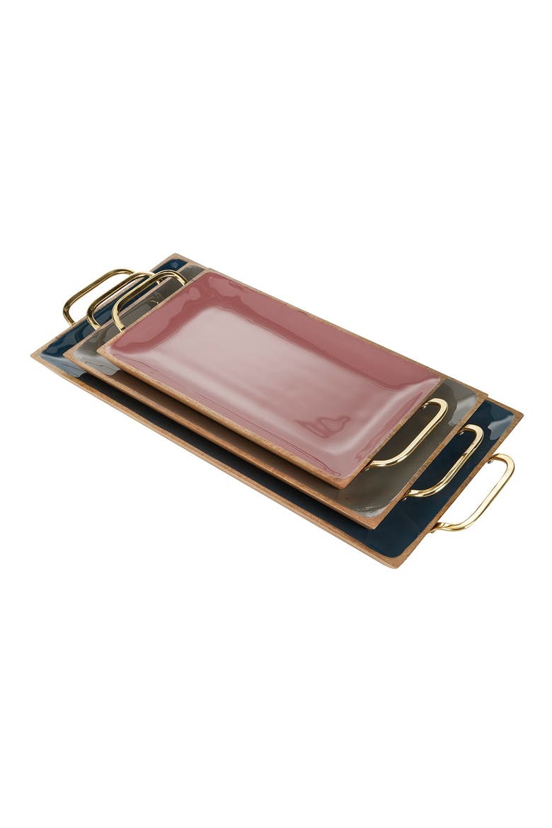 Multi Colored Mango Wood Tray with Enamel Interior, Alternate, color, MULTI