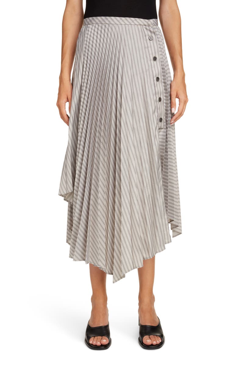 Acne Studios Ilia Asymmetrical Pleated Pinstripe Midi Skirt, Main, color, 