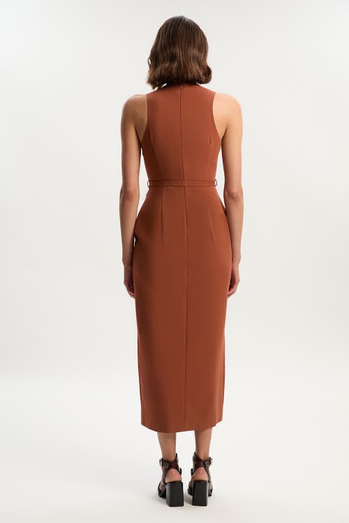 Karen Millen Belted Pencil Maxi Dress In Brown
