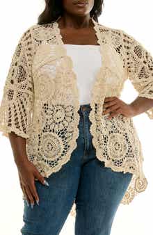 Nina Leonard Crochet High-Low Cardigan