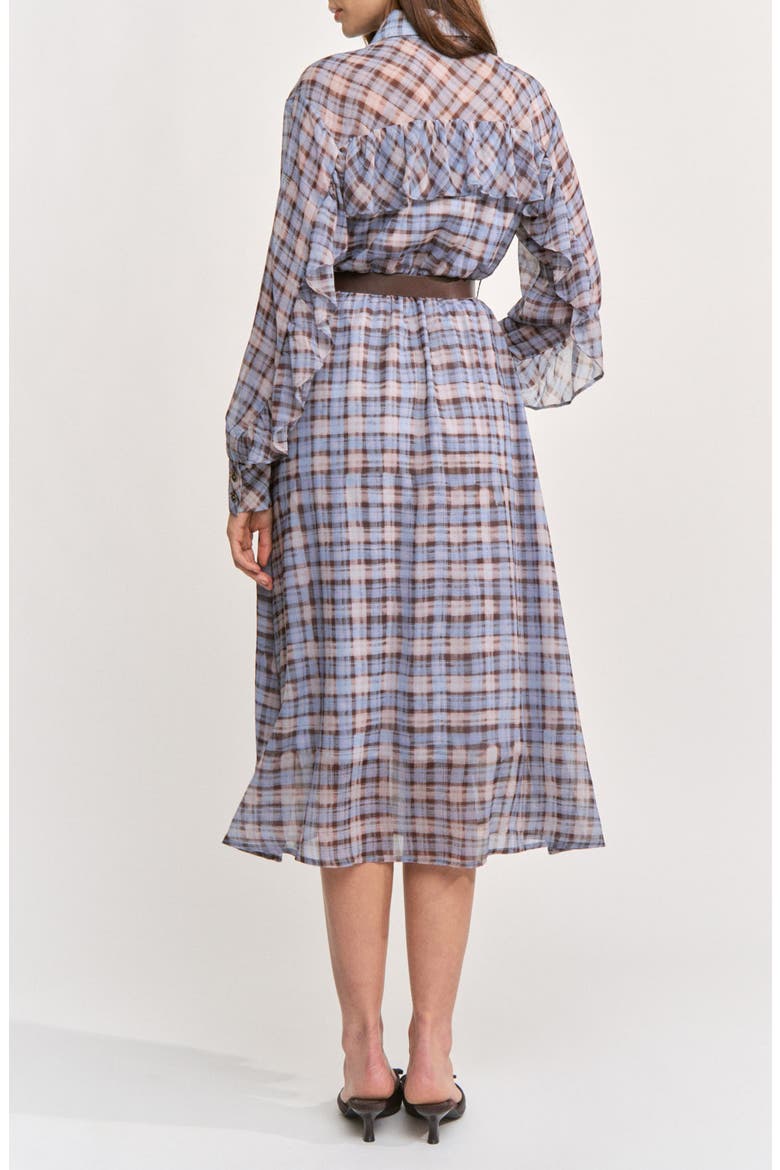 Briar Plaid Ruffle Long Sleeve Shirtdress, Alternate, color, DUSTY BLUE BROWN