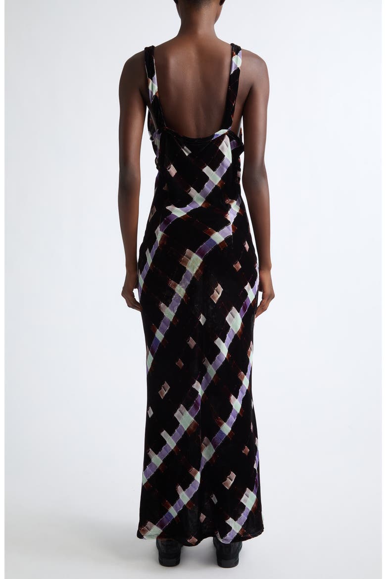 Jacqueline Painted Plaid Plunge Neck Velvet Slipdress, Alternate, color, CHOCOLATE PAINTED PLAID