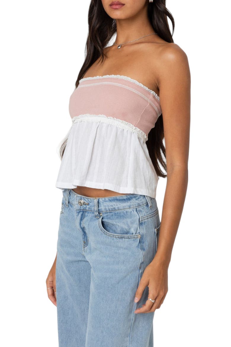 Rena Rib Peplum Tube Top, Alternate, color, PINK-AND-WHITE