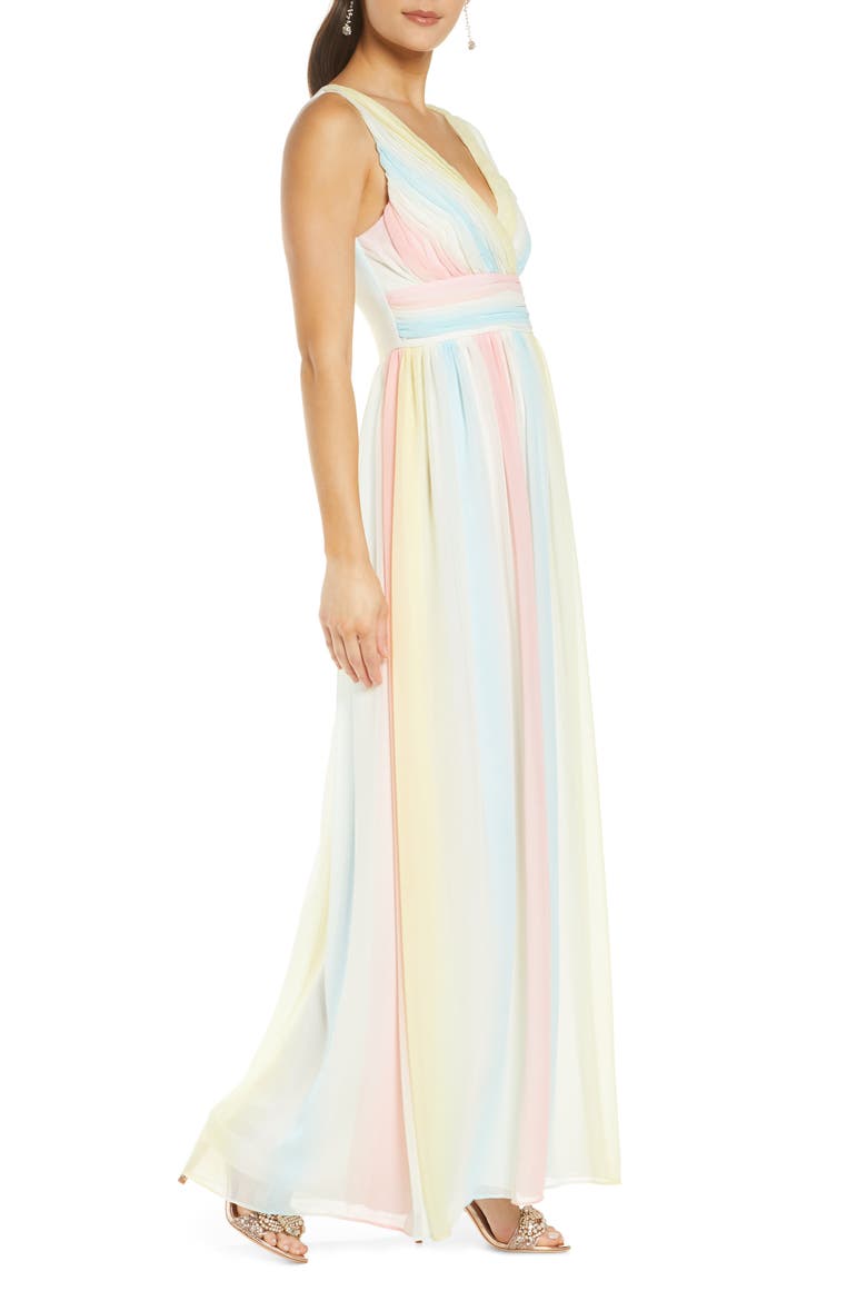 Rainbow V-Neck Chiffon Gown, Alternate, color, RAINBOW