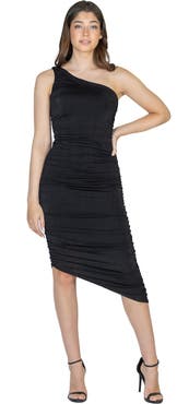 24seven Comfort Apparel Womens One Shoulder Ruched Bodycon Dress