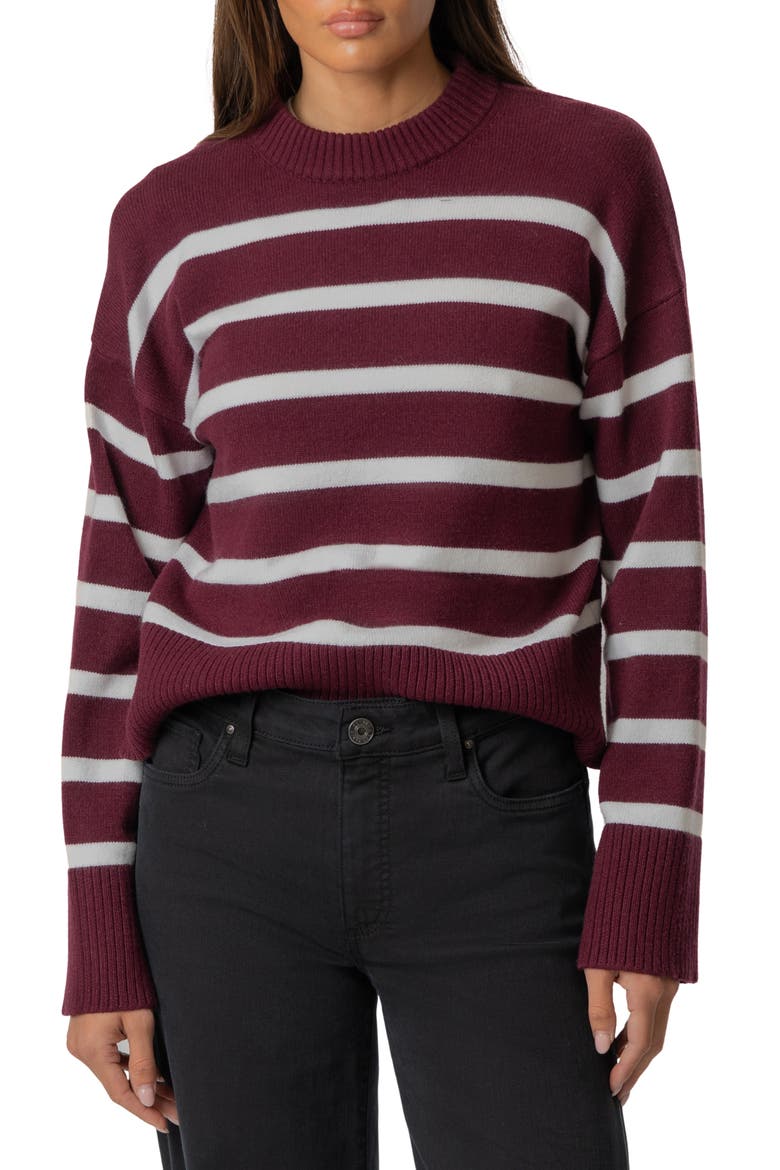 Sam Stripe Crewneck Sweater, Main, color, BORDEAUX/ IVORY