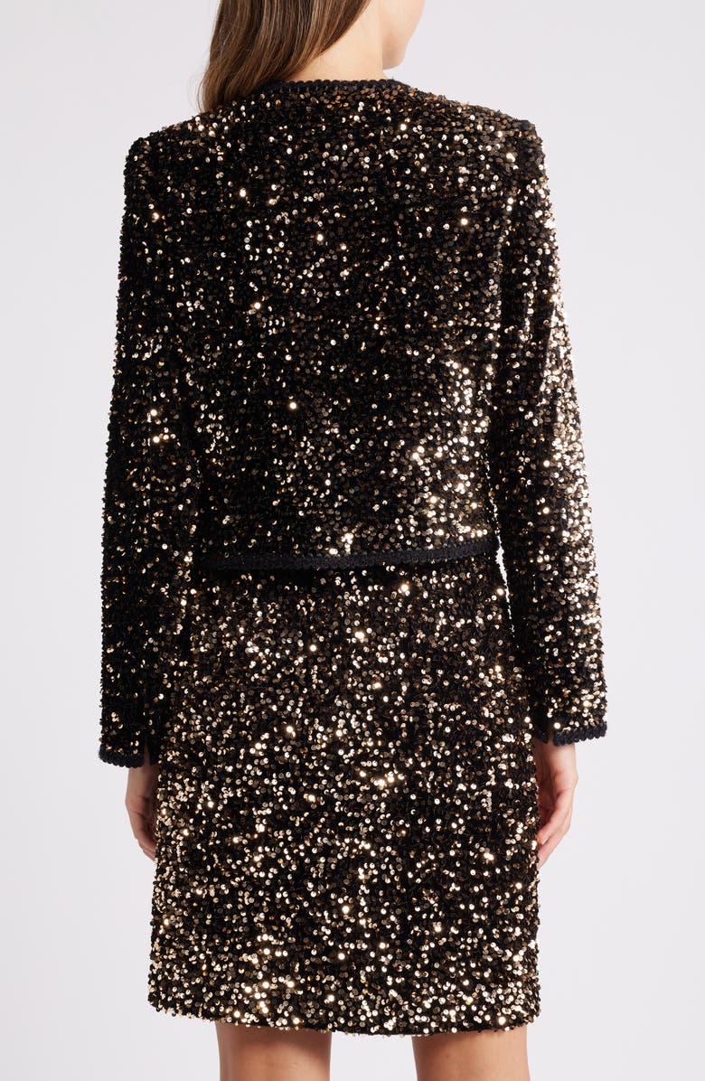 Tahari ASL Sequin Open Front Jacket, Alternate, color, Gold Black