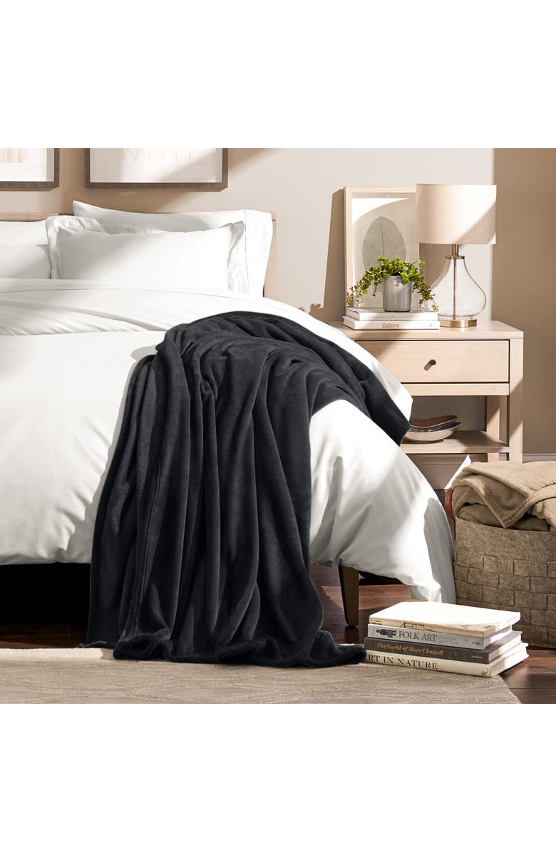 Bare Home Microplush Fleece Blanket, Alternate, color, Black