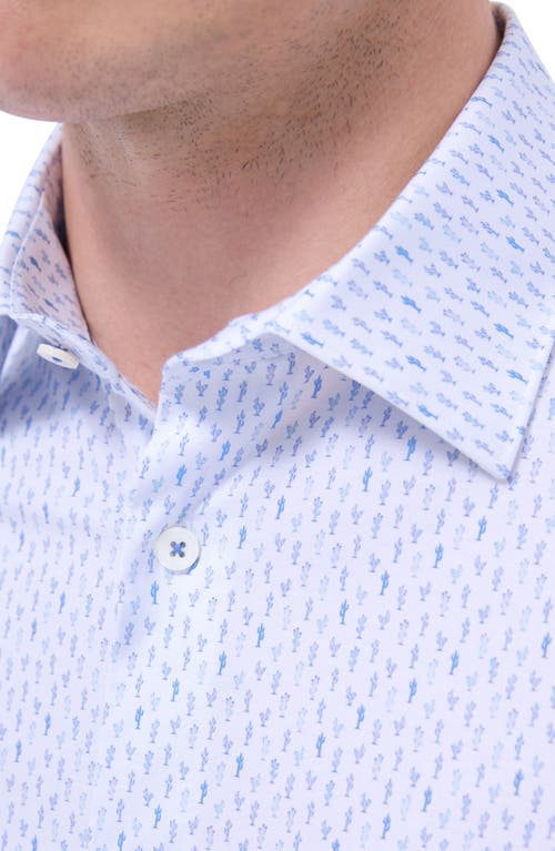 Bugatchi Miles Ooohcotton® Cactus Print Short Sleeve Button-up Shirt In White