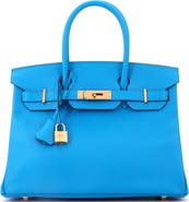 Pre-Owned Hermes Birkin Handbag Blue Epsom with Gold Hardware 30