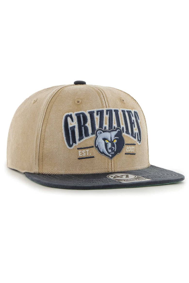 Men's '47 Khaki/Navy Memphis Grizzlies Chilmark Captain Snapback Hat, Alternate, color, Khaki