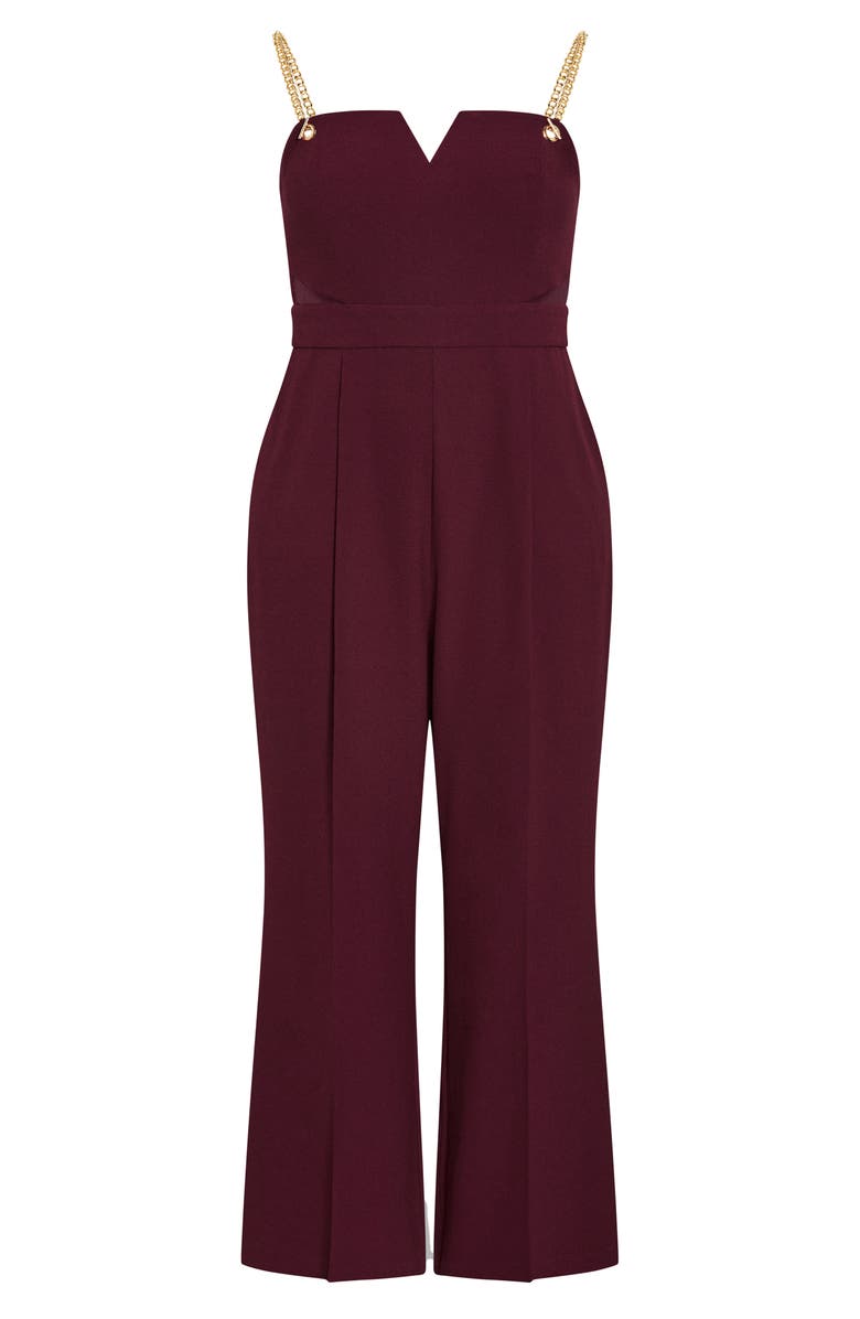 City Chic Nylah Chain Strap Wide Leg Jumpsuit, Alternate, color, Burgundy