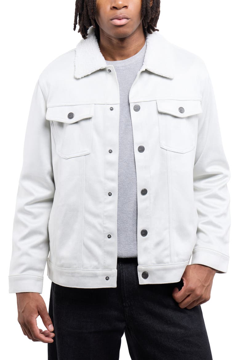 Faux Fur Collar Faux Suede Jacket, Main, color, STONE