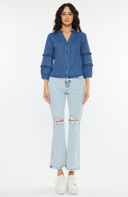 Kancan Allie Fitted Long Sleeve Shirt In Blue