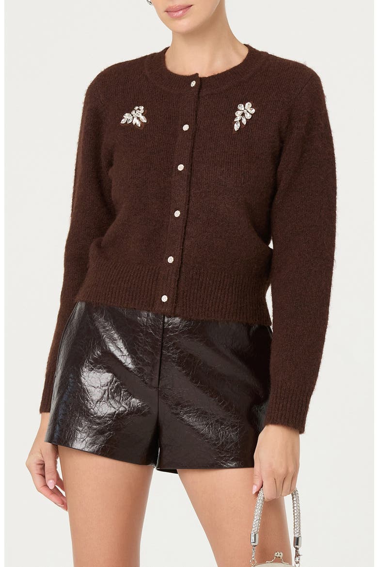 Kalie Embellished Cardigan, Main, color, BROWN