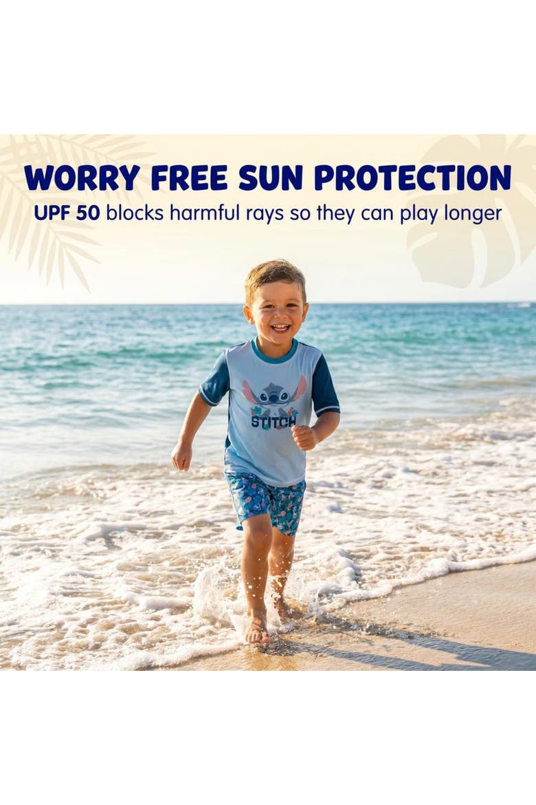 Lilo & Stitch Swimwear 2-Piece Rash Guard and Swim Trunks Set, Alternate, color, Stitch Navy Blue