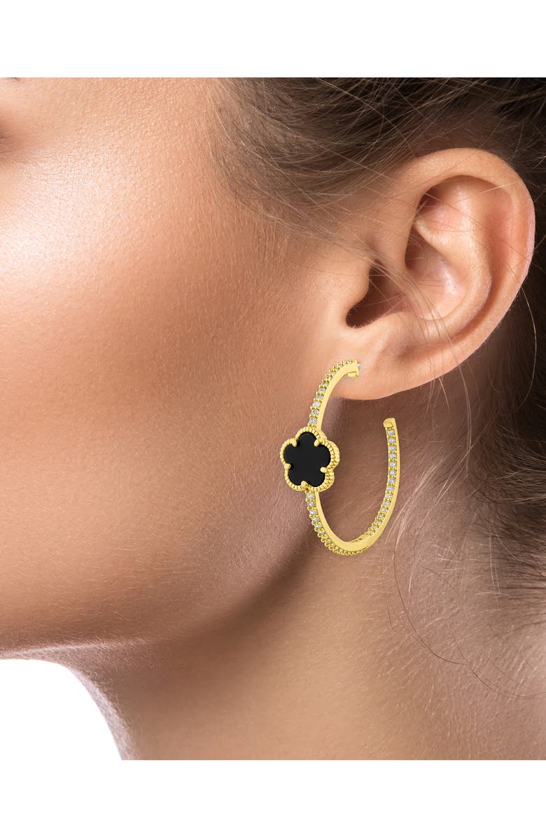 CZ by Kenneth Jay Lane Pavé Clover Hoop Earrings, Alternate, color, Black/Gold