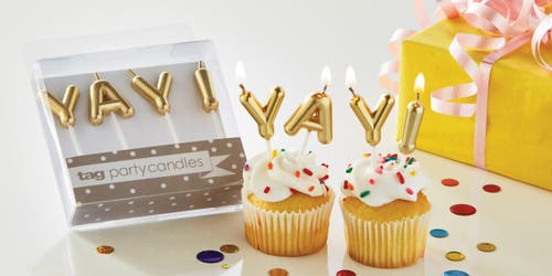 Tag Yay! Candle Set Paraffin Wax Plastic Pick Gold Letters Birthday Party Decor In Gold