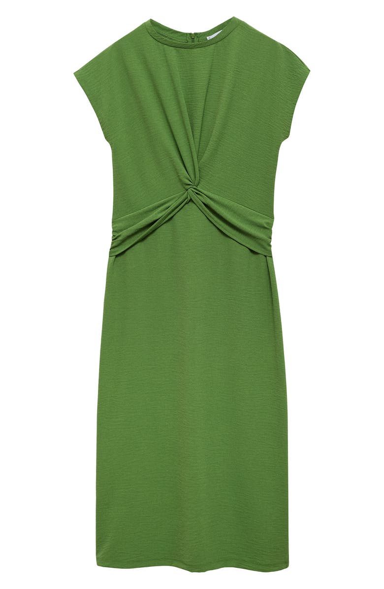 MANGO Knot Front Cap Sleeve Midi Dress, Main, color, Emerald Green