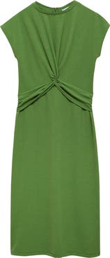 MANGO Knot Front Cap Sleeve Midi Dress
