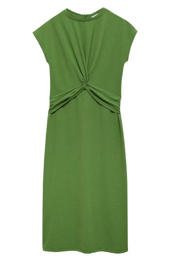 Mango Midi-dress With Knot Detail Emerald Green In Green