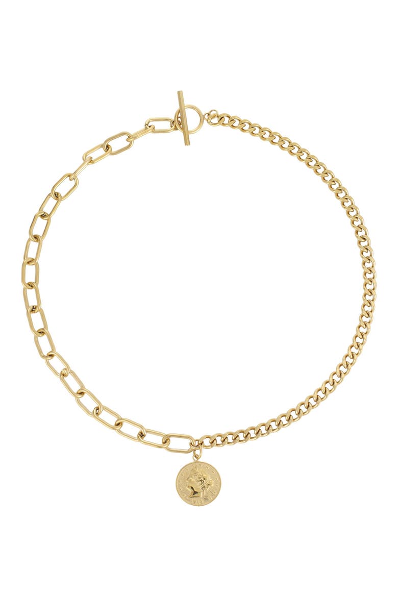 18k Gold Plated Mixed Chain Coin Pendant Necklace, Main, color, GOLD