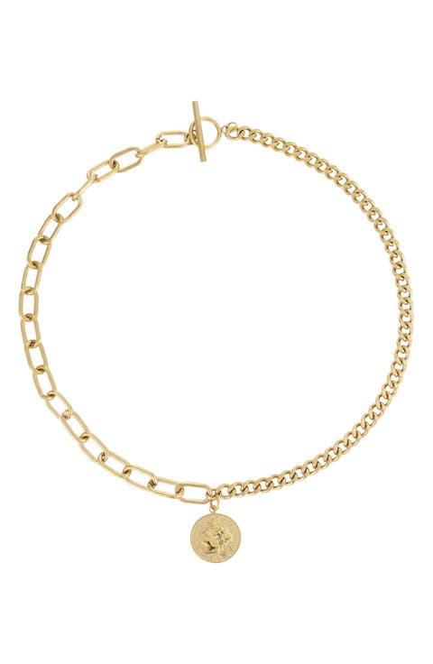 18k Gold Plated Mixed Chain Coin Pendant Necklace