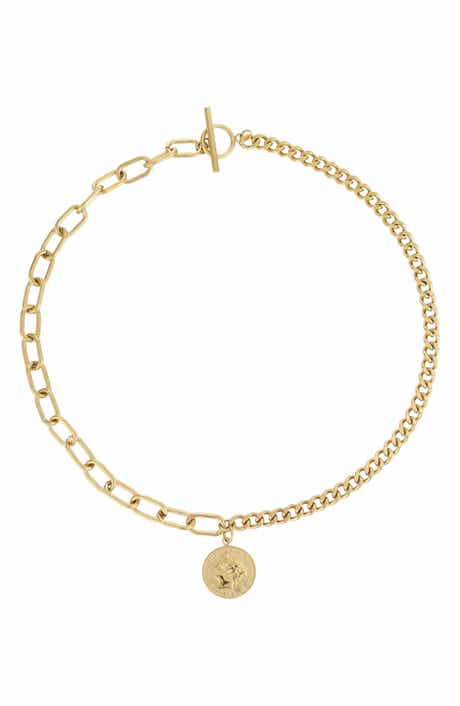 18k Gold Plated Mixed Chain Coin Pendant Necklace