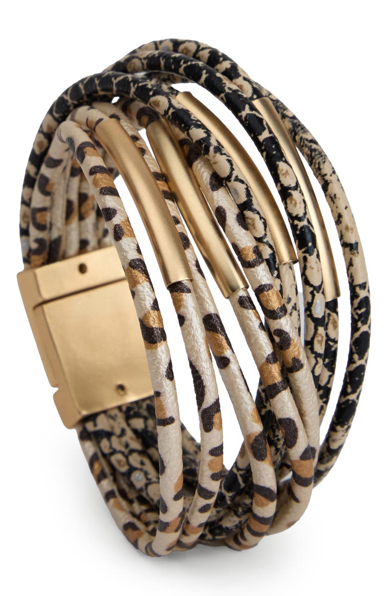 SAACHI Leopard Print Layered Cord Bracelet, Main, color, Brown