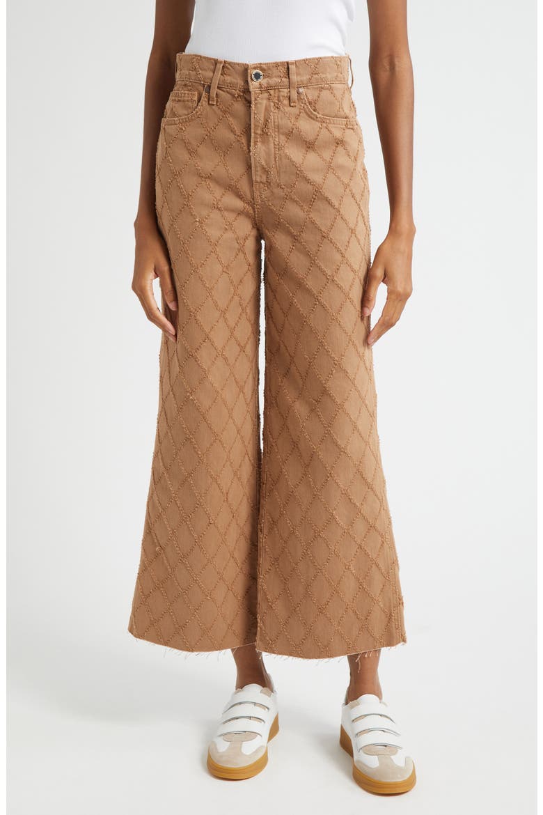 High Waist Diamond Jacquard Crop Wide Leg Jeans, Main, color, HAZELNUT STONE